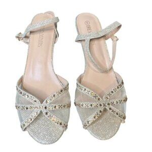 DREAM PAIRS Women Rhinestone and Mesh Ankle Strap‎ 2.5" Heels Sz 9   Sparkly!